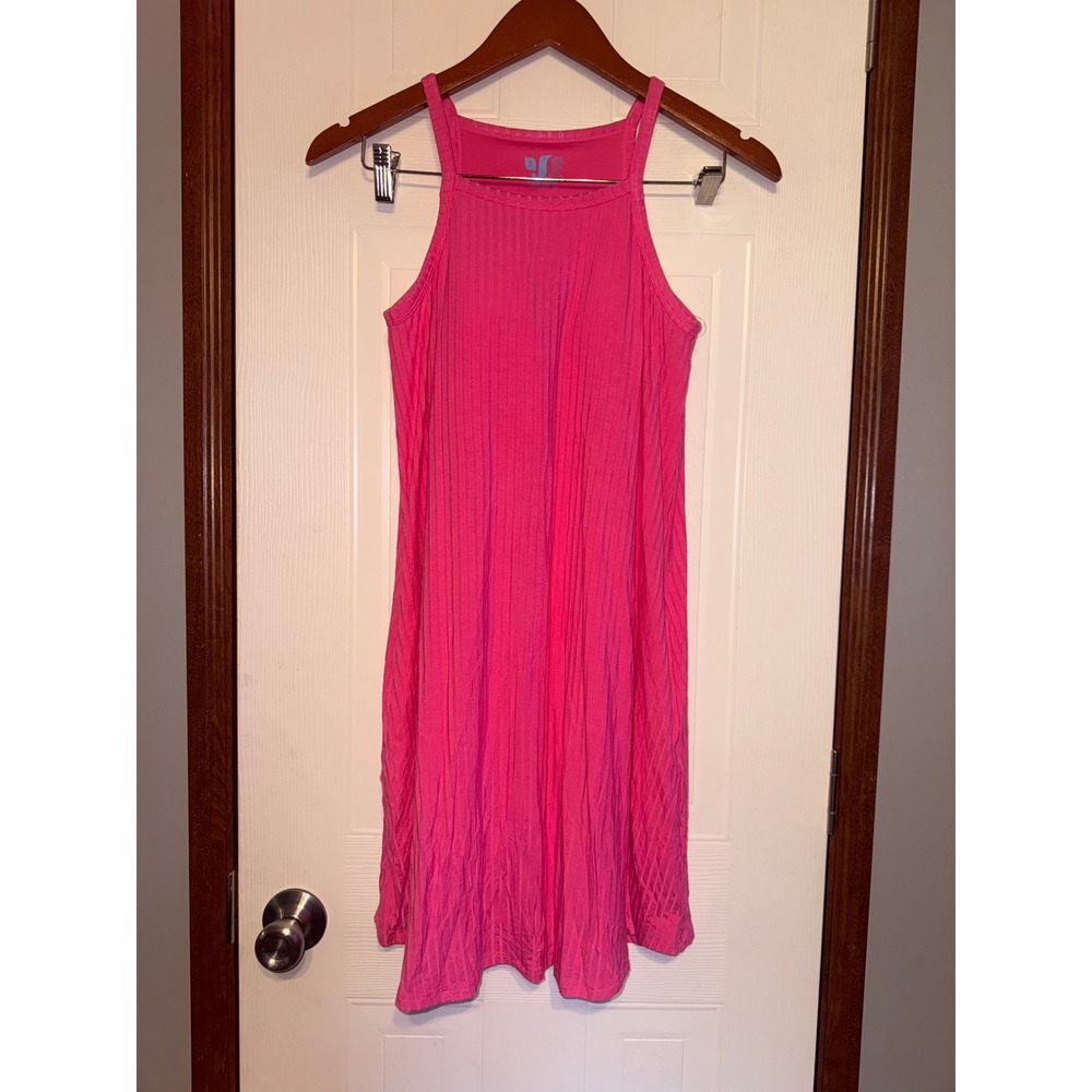 Shebird Pink High Neck Ribbed Swing Dress Built-in Bra Sz 3β Sm 34C 34D 36A 36B